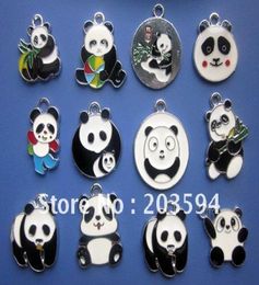 Whole 100PcsLots DIY Alloy Enamel Mixed Panda Charms animal pendant bead1769009