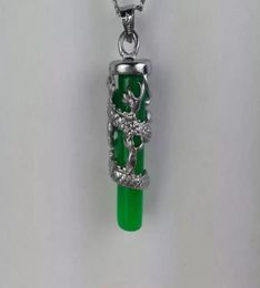 11 green Jade pendant necklace Long Zhu pendant Colour retention plated silver jade dragon pillars whole C28480042