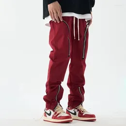 Men's Pants Cargo Men Zipper Techwear Black Trousers Male Red Darkwear Slim Designer Hip Hop Cotton Streetwear