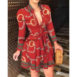 Shirt Dresses for Women Plus Size Women Dresses Bandage Shirt Spring Summer Lace Up Button Down Chain Printed Lapel Neck Party Designer Dress Fashion Sexy Dress 505