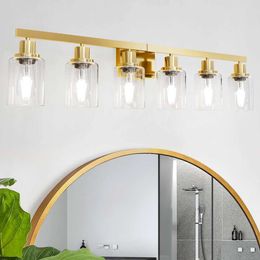 Modern Nickel Bathroom Vanity Lamp with Transparent Glass Shade, Wall Mounted 6-Lamp Fixture for Mirror, Bedroom, Living Room - Stylish and Functional Lighting Solution