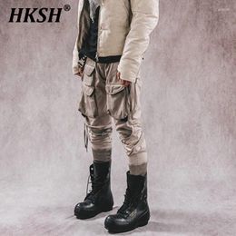 Men's Pants HKSH Punk Spring Autumn Multi Pockets Tactical Waste Land Style Strap Thread Cargo Slim Fit 3D Cutting Chic HK0817