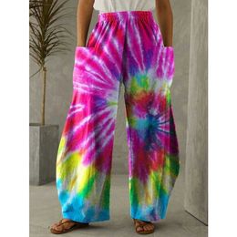 Women's Pants Capris Summer Tie Dye Print Pants Fashion Womens Pants Casual Pocket Design Joggers Loose Trouser Pantnes Sweatpants Elegant Overall Y240429