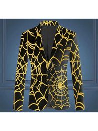 Men's Suits Blazers Spider Web Print Mens Casual Suit Party Prom Dresses Strt Fashion Mens Trousers Suit T240428