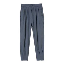 Men's Pants Mens casual suit pants fashionable ankle length mens elastic business classic Grey Korean Q240429
