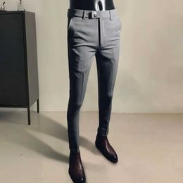 Men's Pants Mens business pants straight formal cropped Korean suit zippers flying office social Trousers streetwear Q240429