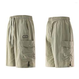 Men's Shorts Basic Men Bottoms Ice Silk Cargo With Drawstring Elastic Waist Multi Pockets Deep Crotch For Sport Daily Wear