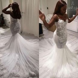 Straps Dresses 2021 With Spaghetti Lace Designer Tulle Sweep Train Custom Made Chapel Wedding Gown Plus Size Vestido De Novia