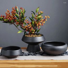Vases Japanese Zen Ceramic Flat Flower Basin Home Decoration Ornament Arrangement Green Plants Succulent Flowerpot Handicraft