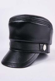 New Fashion Sheepskin Leather Military Peaked Cap Baseball Hat Outdoor Mens Tourist Flat Cap 2063173