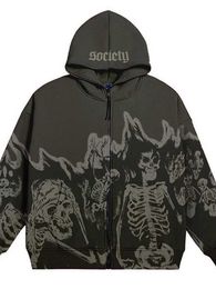 Men's Hoodies Sweatshirts BIG PROMOTION Y2K Hip Hop Gothic Hoodie Mens Strt Apparel Skull Pattern Zip Up Sweatshirt Casual Top Vintage Coat Unisex H240429