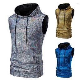 Men's Vests 2024 Summer Trendy Disco Hooded Rolled Short Sleeved Tank Top Mens Clothes