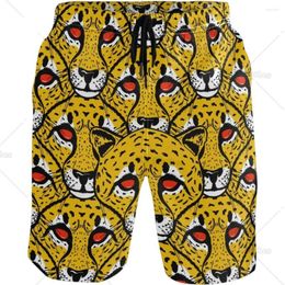 Men's Shorts Cheetah Head Fashion Cool Style Beach Swim Trunks Quick Dry Casual Polyester With Side Pockets
