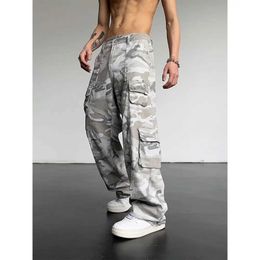 Men's Pants Street clothing fashion mens camouflage cargo pants with multiple pockets hip-hop mens clothing loose sports aesthetics tactical wide Trousers J240429