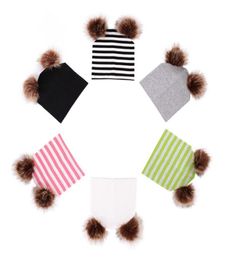 INS Newborn Winter Warm Striped Knit Cap Double Fur Pompom Ball Beanies Cap Baby Boys Girls Fashion Hip Hop Hats Party Favour RRA266382937