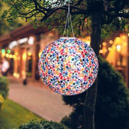 Decorations 12inch Solar Printed Lantern Chinese Round Hanging Lamp Waterproof Nylon LED Light For Outdoor Garden Party Decoration