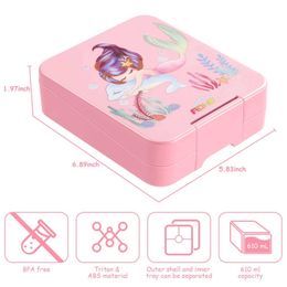 Bento Boxes AOHEA Bento Lunch Box for Kids Mermaid Bento Boxes 4 Compartment Toddler Bento Containers for Daycare or School