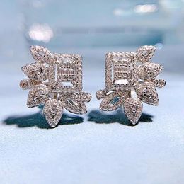 Stud Earrings SpringLady Real 925 Sterling Silver White Gemstone Fine Jewellery Fashion Flower Ear For Women