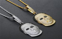 18K Gold Plated Mask Necklace Pendant Gold Silver Plated Iced Out CZ Bling Mens Hip Hop Necklace9004988