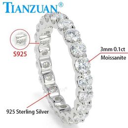 Band Rings 3mm D Colour Moissanite WeddBand R925 SterlSilver Eternity Band Engagement Rings For Women Jewellery Gifts J240429