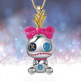 Pendant Necklaces Accessories for Women Lovely Funny Ghost Doll Circus Clown Necklace for Women Pink Bow Cartoon Character Pendant Birthday Jewelr Y240420