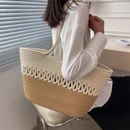 Evening Bags Woven Summer Beach Basket Fashion Bag Hollow Cotton Shoulder Large Capacity Hand-Made Seaside Holiday Handbags