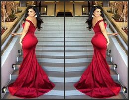 2020 New Arrival Backless Prom Dresses Mermaid Sexy Off Shoulder Pleats Evening Gowns Sweep Train Cheap Red Formal Celebrity Dress4784801
