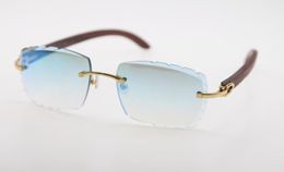 Selling Rimless Optical 3524012A Original Wood Sunglasses Fashion High Quality Carved lenses Glass Unisex gold metal frame Eyewea4107613