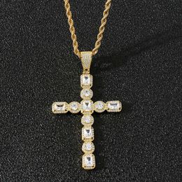 Pendant Necklaces Personalised square and round large zircon cross pendant with copper inlaid zircon for mens hip-hop necklace pendant