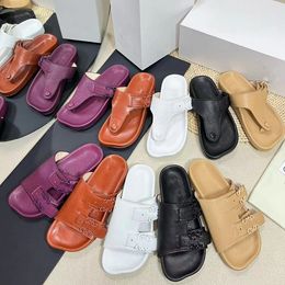 Designer Summer Slippers Versatile Genuine Leather Casual Womens Brand Thick Sole Beach Shoes Sandals Ankle Wraparound Evening shoes factory footwear with box