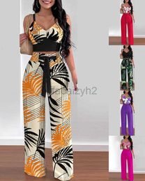 Women's Two Piece Pants Spring/Summer New Fashionable Print Sling Tie Long Pants 2-piece Set size plus Two Piece Sets