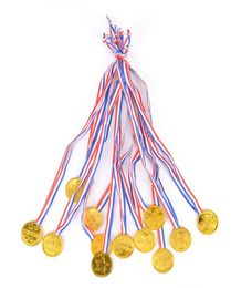 12pcs Children Gold Plastic Winners Medals Sports Day Party Bag Prize Awards Toys For party decor6554201