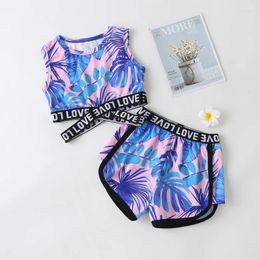 Clothing Sets 18M-6Y Kids Girls Cross Sash Swim Suit Round Neck Sleeveless Crop Tops And Shorts Set Sport Suits Casual Swimming Costume