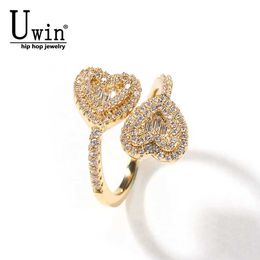 Band Rings Uwin Heart shaped Thin Round Rbaguette Iced BlSquare Cubic Zirconia Charm Luxury Jewellery Womens Engagement Gift J240429