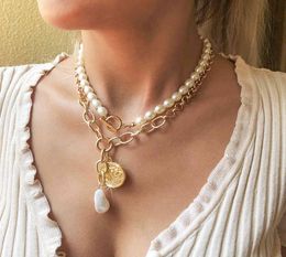 Pearl Necklace for women039s neck chain 2021 Cuban link choker Multilayered Punk Gold Portrait Pendant Necklaces Jewelry2129405