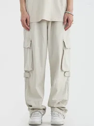 Men's Pants HOUZHOU White Cargo For Men Hip Hop Trousers Male Vintage Japanese Streetwear Casual Safari Style Pocket Zip