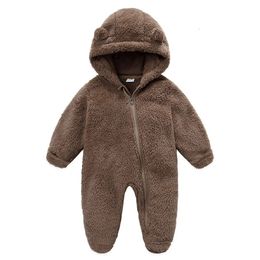 born Baby Boy Girl Fleece Jumpsuit Snowsuit Long Sleeve Hooded Zipper Closure Coat Warm Winter Clothes 240423