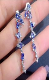 Stud fashion long geometry natural blue tanzanite gem drop earrings Natural gemstone 925 silver female party gift Jewellery 2210225454455