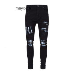 Mens Purple Jean Elastic Amiiris Designer Leggings Jeans Mens Fit Fashion Street Trendy Slim Hole Patch High UW17