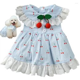 Dog Apparel Fashion INS Dress Cotton Cherry Cute Puppy Princess Pet Clothes Party Costume Sweet Gauze Skirt