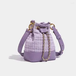 Shoulder Bags Women Fashon Bucket Bag Pu Patchwork Tweed String Handbags Large Capacity Female Casual Messenger All-Match Packs