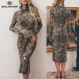 Casual Dresses SALSPOR Sexy Snake Print Dress Woman Long Sleeved Fashion Skinny Beautiful Mallas Slim Fit