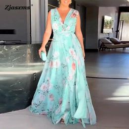 Casual Dresses Sexy Women Backless Chiffon Print Beach Dress Summer V Neck Maxi 2024 Fashion Lady Evening Party High Streetwear