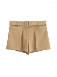 Women's Shorts Fashion Lady 2024 Summer Khaki Big Pockets Short Pants With Belt Womens Casual Solid Skirts