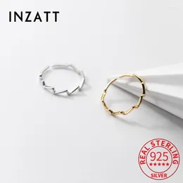 Cluster Rings INZAReal 925 Sterling Silver Minimalist Wave Resizable 14K Gold Ring For Fashion Women Party Punk Fine Jewellery Accessories