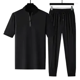 Men's Tracksuits 2024 Summer Fashion Short-Sleeved T-shirt Ice Silk Suit Casual Relaxed Comfortable Sports Plus-Size Two-Piece Set 5XL
