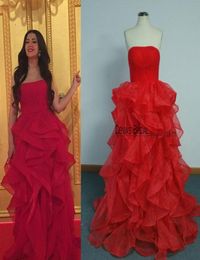 2017 Spring Red Evening Dresses Real Images Ball Gown Ruffles Evening Gowns Couples Fashion Party Gowns1431418