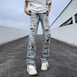 Men's Jeans Summer American Style Trendy Retro Large Ripped With A Design Sense For Niche Side Zippered Beggar's Flared Pants