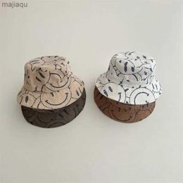 Caps Hats Cute Pattern Childrens Bucket Hat Full Print Wide Brown Baby Boy Girl Sun Protection Fisherman Hat Childrens Beach Panama HatL240429