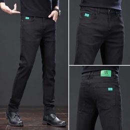 Mens Colorl Jeans Slim Fit Straight Leg High-end Light Luxury Pure Black Fashionable and Versatile Casual Long Pants